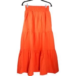 NWOT Quince Women Organic Cotton Poplin Tiered Maxi Skirt Vermillion Orange S